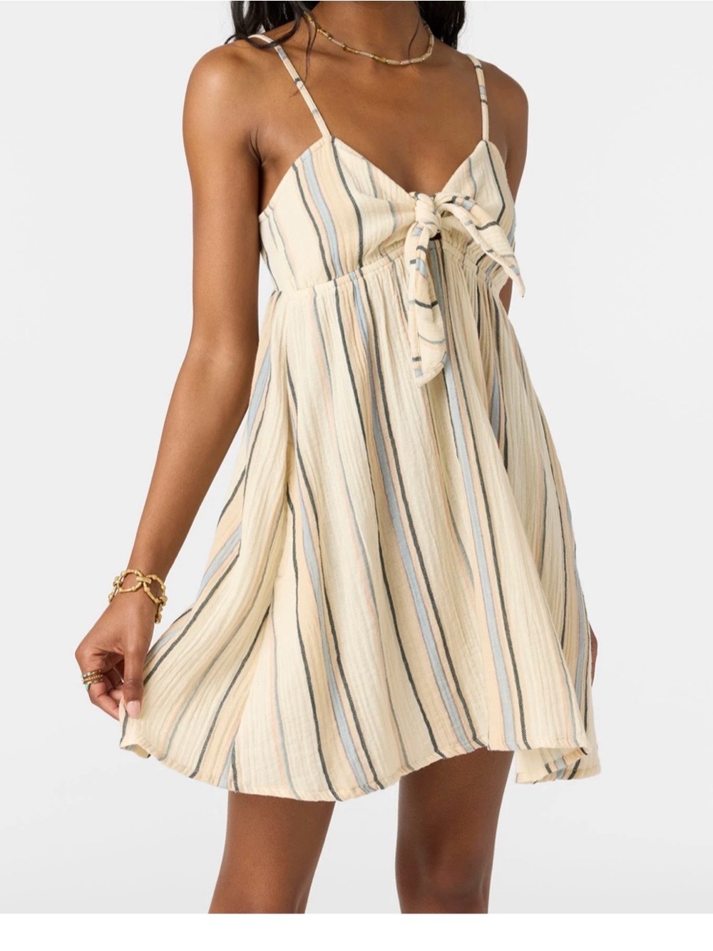 O'Neill Cream Striped Tie-Front Mini Dress